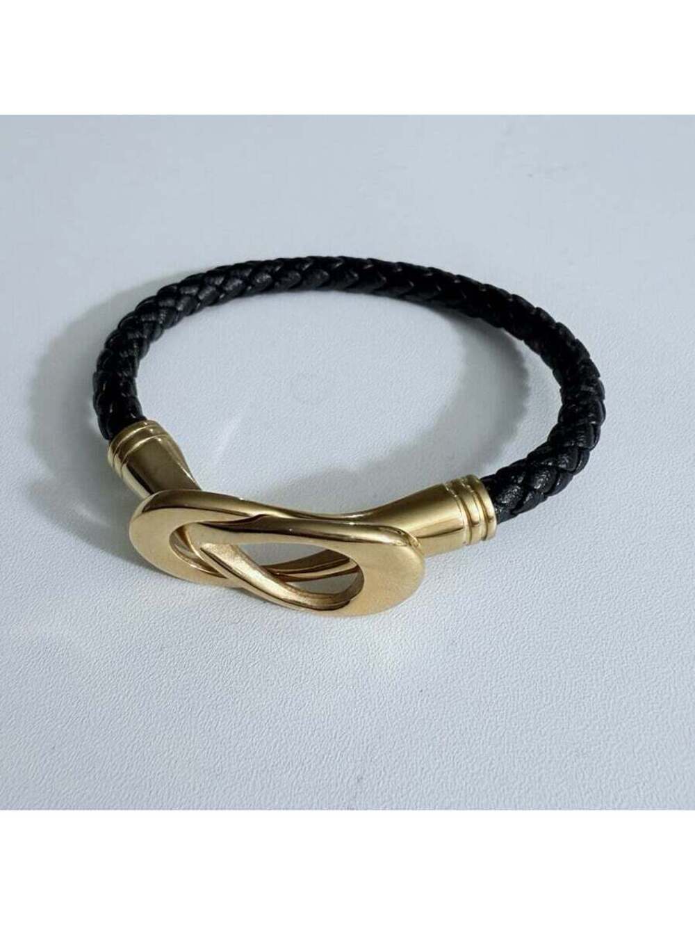 Gold Plated black faux leather Bracelet